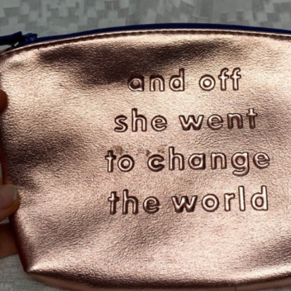 Ipsy And off she went to change with world Pink Metallic Glam Makeup Bag